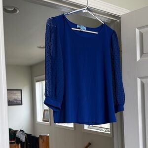 CeCe Royal Blue Semi-Sheer Dot Sleeve Blouse